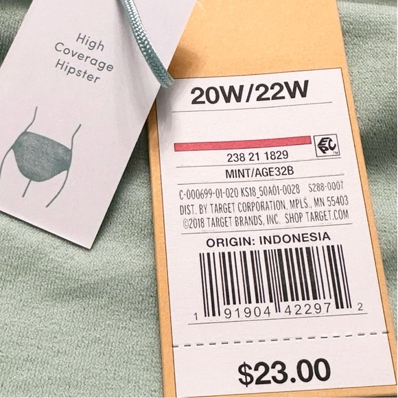 Kona Sol Women's Plus Size High Coverage Hipster Bikini Bottom Mint Size 20W/22W - Picture 7 of 8